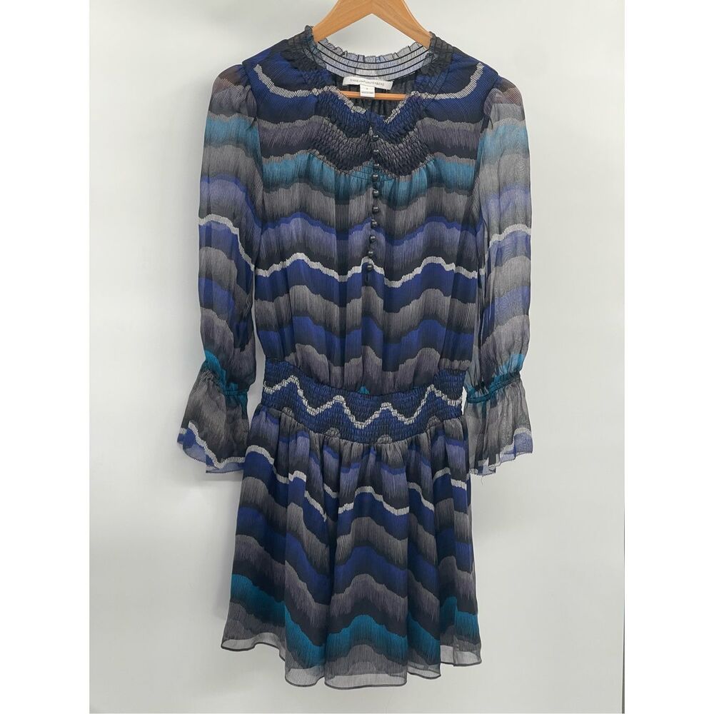 DVF Diane Von Furstenberg Silk Dress Kelley 2 Blue Mini Stretch Waist Peacock - Picture 4 of 15